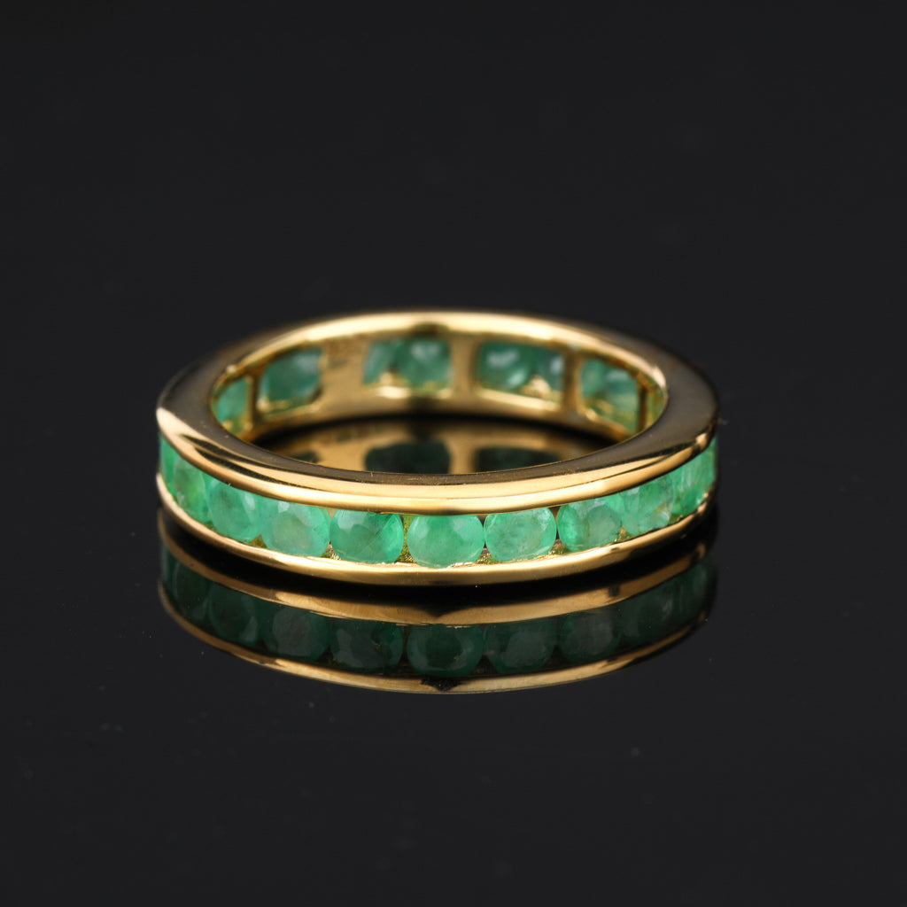 Natural Sakota Emerald Eternity Band Ring 2.2 Carats Gold Plated Silver