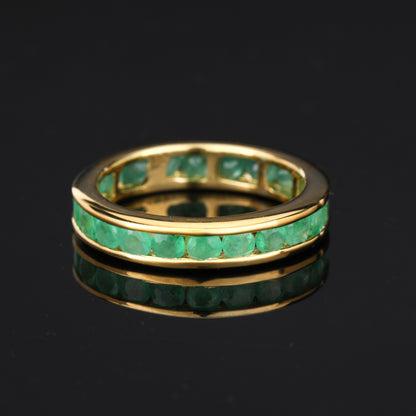 Natural Sakota Emerald Eternity Band Ring 2.2 Carats Gold Plated Silver