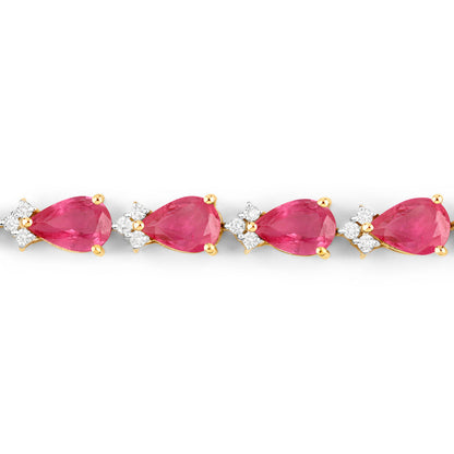 Ruby Tennis Bracelet Diamond Links 9.32 Carats 14K Yellow Gold