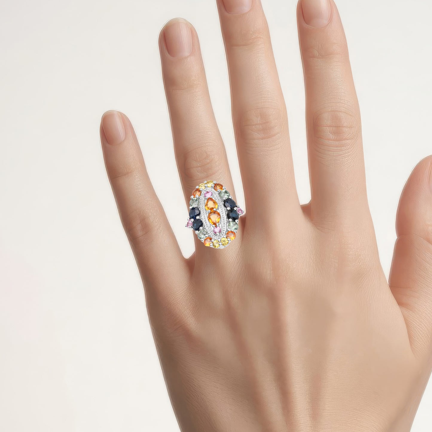Multicolor Sapphire Ring 3.72 Carats Sterling Silver