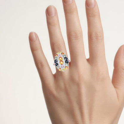 Multicolor Sapphire Ring 3.72 Carats Sterling Silver