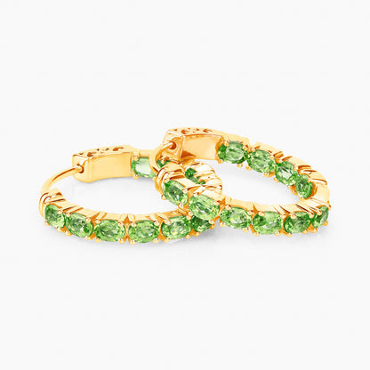 Peridot Hoop Earrings 3.38 Carats 14K Yellow Gold Plated Silver