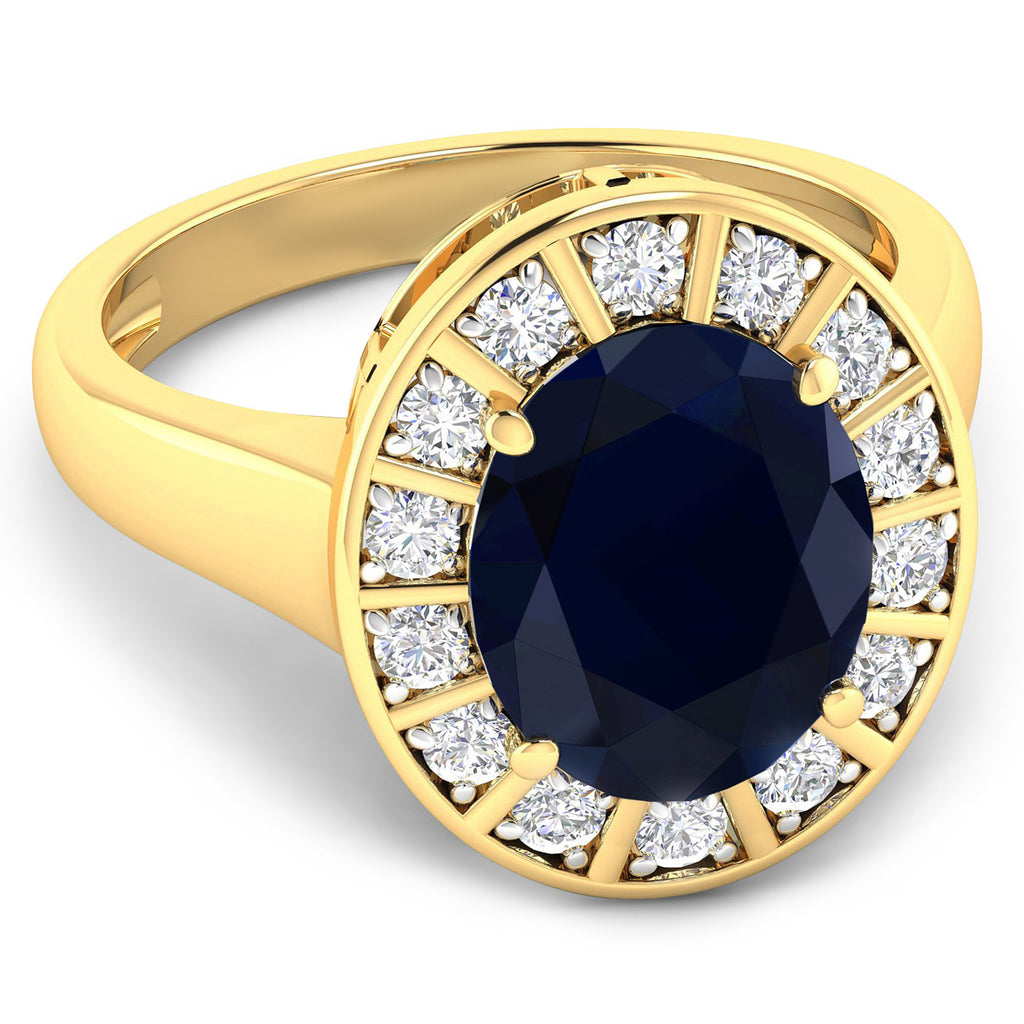 Blue Sapphire Ring With Diamonds 5.18 Carats 14K Yellow Gold