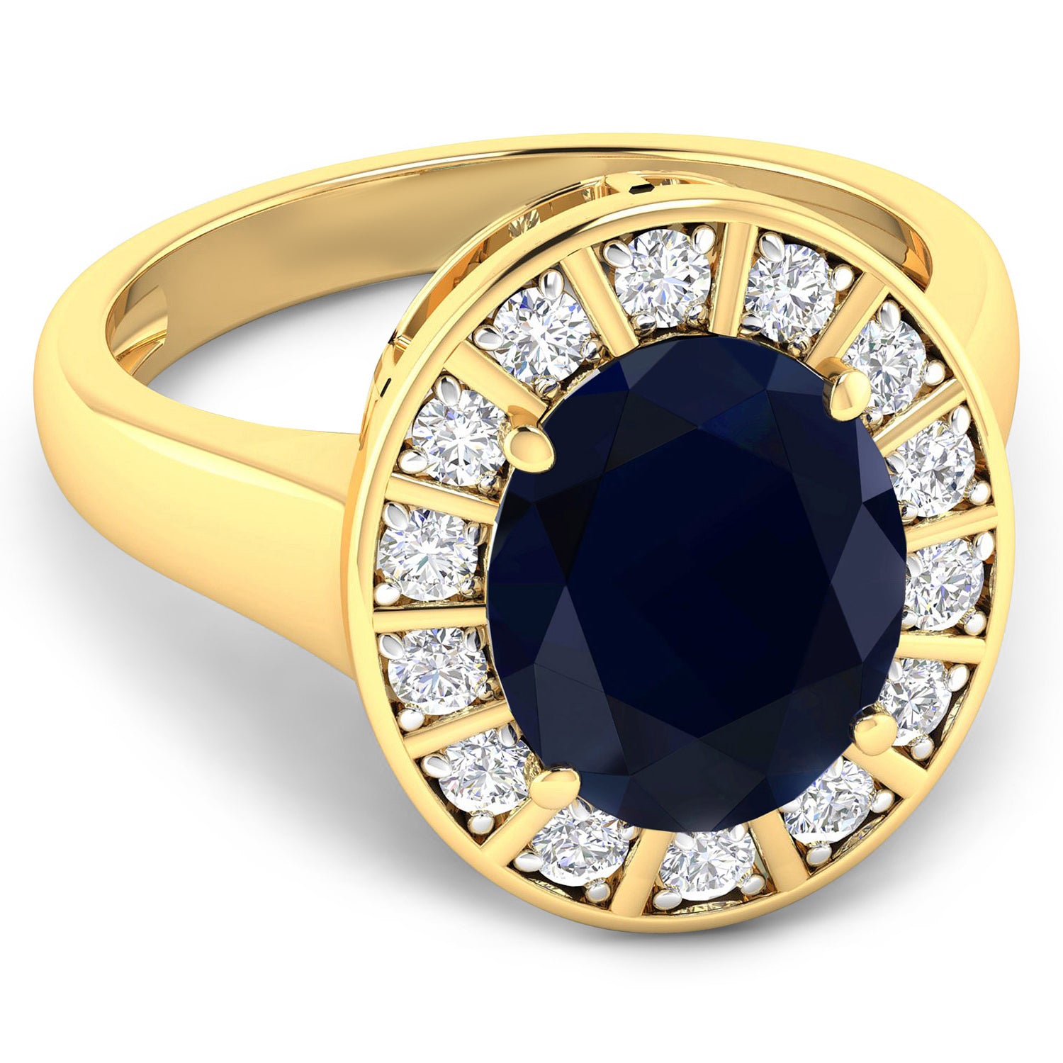 Blue Sapphire Ring With Diamonds 5.18 Carats 14K Yellow Gold