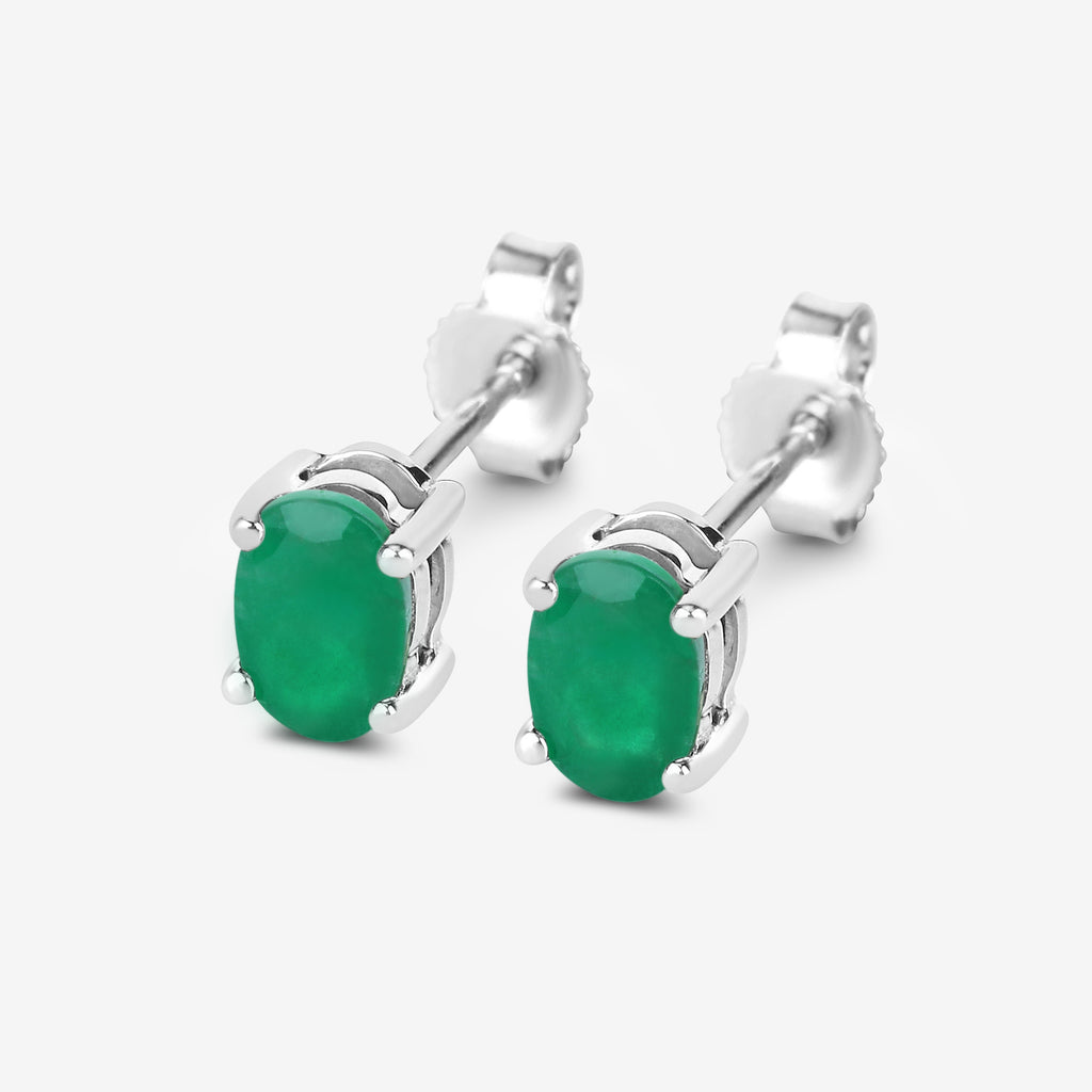 Zambian Emerald Stud Earrings 0.86 Carats 10K White Gold
