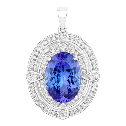 Natural Tanzanite Pendant With Diamonds 5.88 Carats 14K White Gold