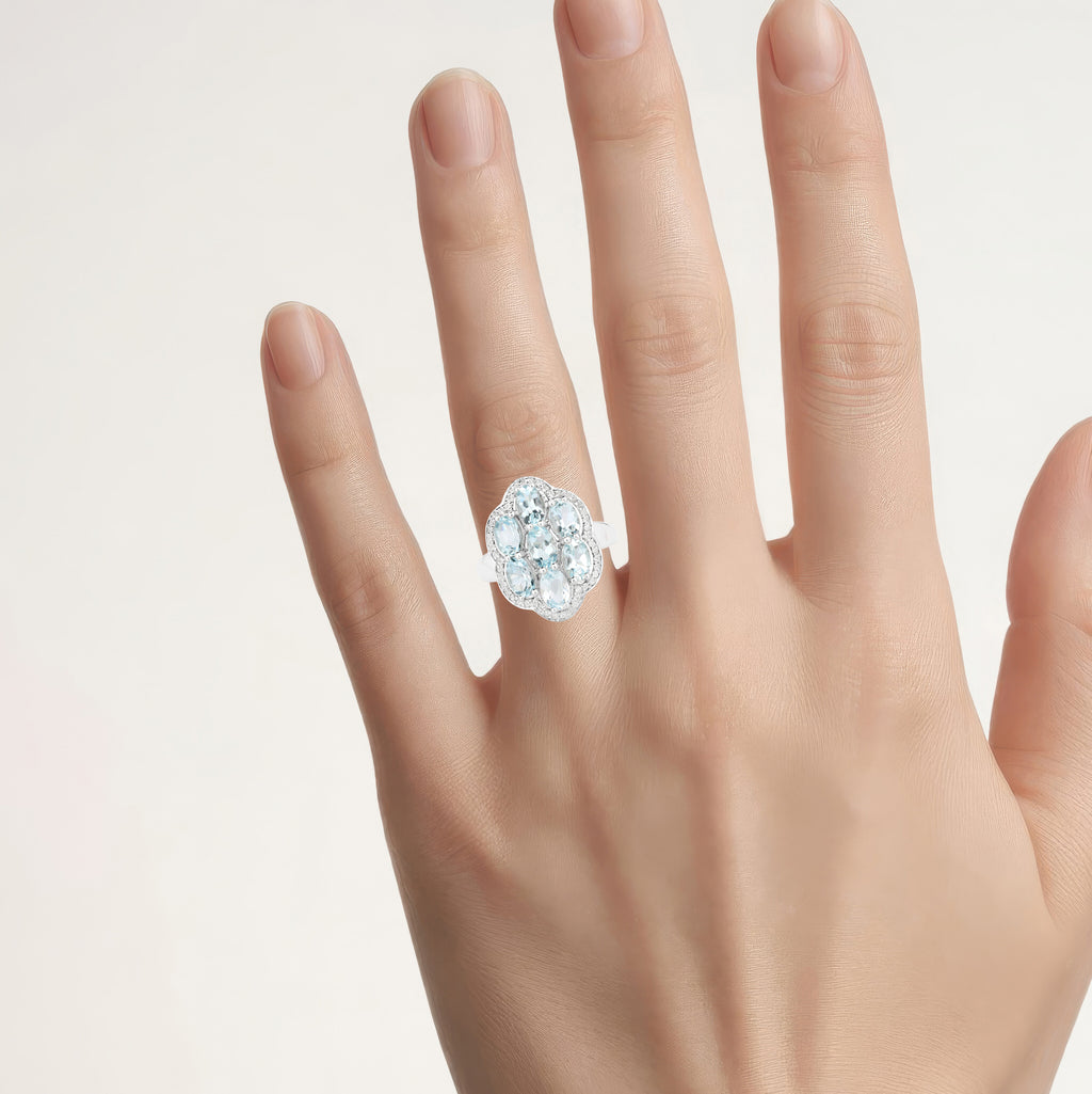 Aquamarine Ring With White Zircon 3.06 Carats Sterling Silver