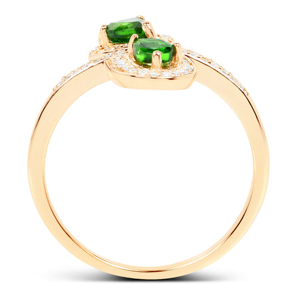 Chrome Diopside Bypass Ring With Diamonds 14K Yellow Gold