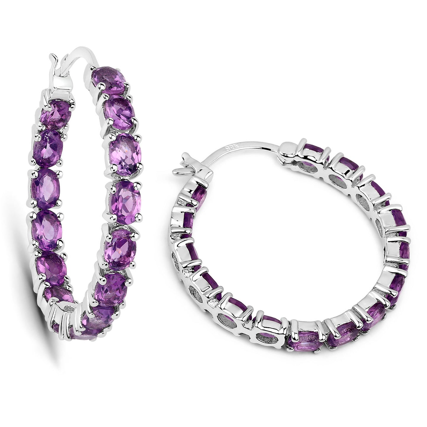 Amethyst Hoop Earrings 4.78 Carats Sterling Silver
