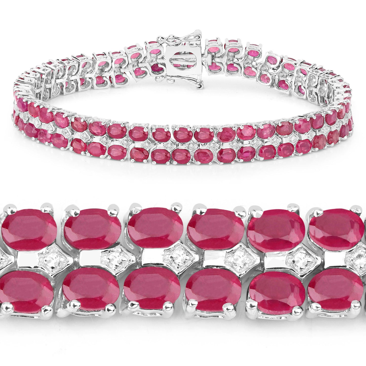 Ruby Tennis Bracelet With White Topaz 20 Carats Sterling Silver