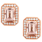 Morganite Stud Earrings With Diamonds 1.78 Carats 14K Rose Gold