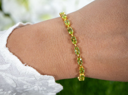 Peridot Tennis Bracelet 9.02 Carats Gold Plated Silver