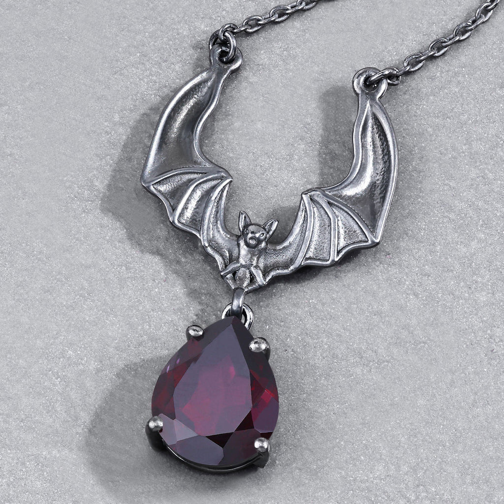 Garnet Bat Necklace 2.44 Carats Sterling Silver