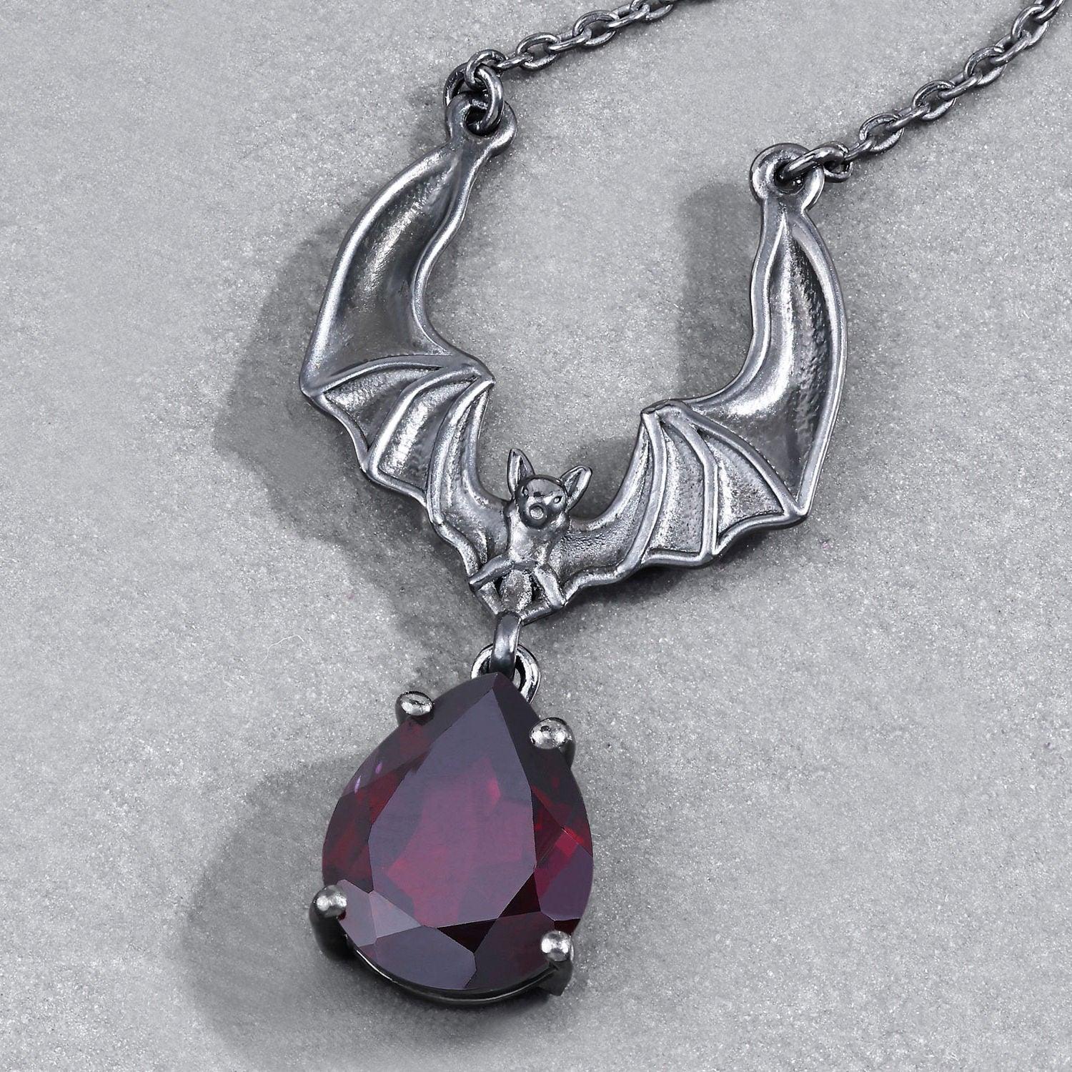 Garnet Bat Necklace 2.44 Carats Sterling Silver