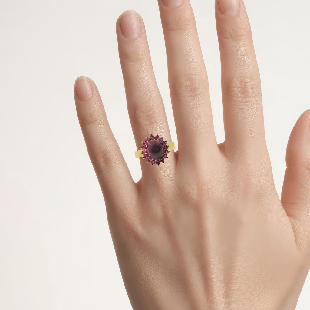 Ruby Ring 5.04 Carats Gold Plated Silver
