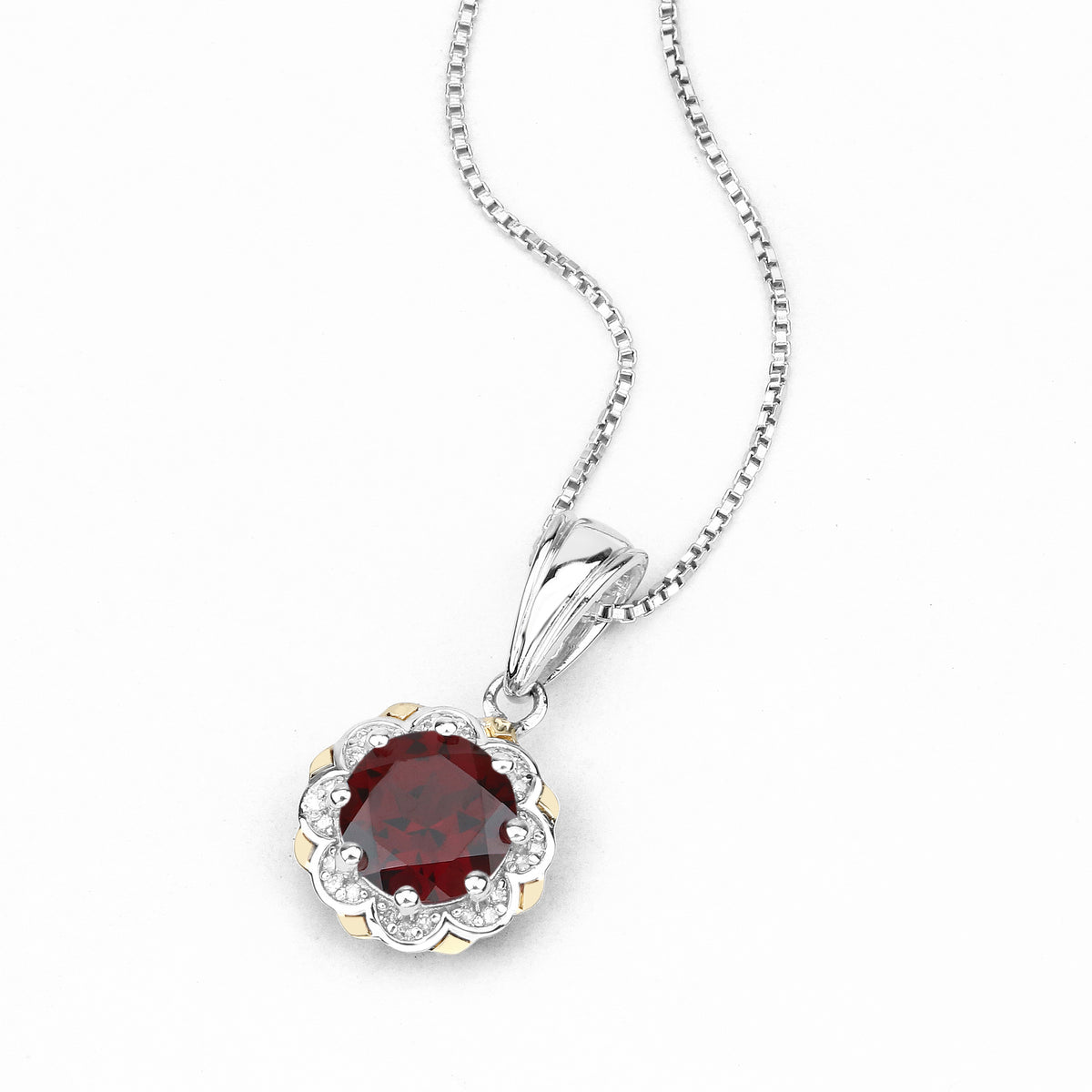 Garnet Flower Pendant With Diamonds 2.3 Carats Sterling Silver