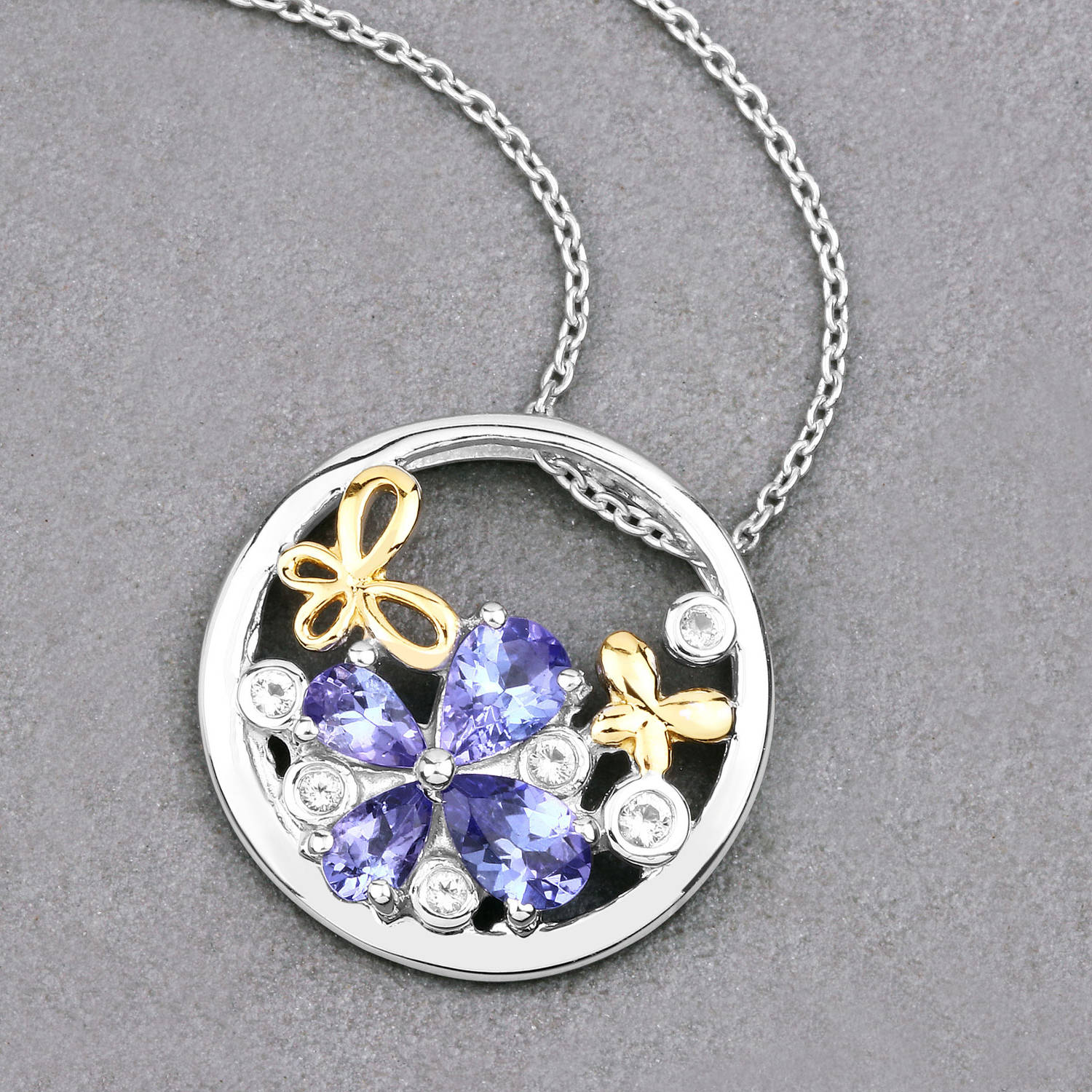 Tanzanite Butterfly Pendant With White Topaz 1.24 Carats Sterling Silver