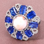 Coral Ring With Kyanite 9.68 Carats Sterling Silver