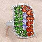 Tanzanite Ring With Chrome Diopside and Citrine 3.92 Carats Sterling Silver