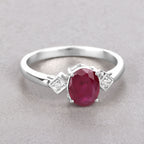 Ruby Ring With Diamonds 1.2 Carats 14K White Gold