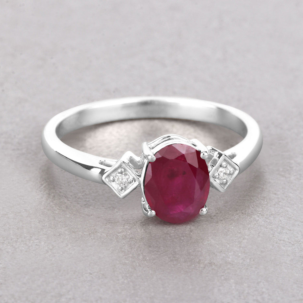 Ruby Ring With Diamonds 1.2 Carats 14K White Gold