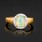 Natural Ethiopian Opal Ring With White Zircon 1.33 Carats Gold Plated Silver
