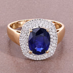 Blue Sapphire Ring With Diamonds 2.7 Carats 18K Yellow Gold