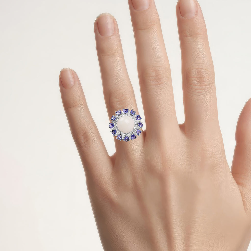 Opal Ring With Tanzanite 4.2 Carats Sterling Silver