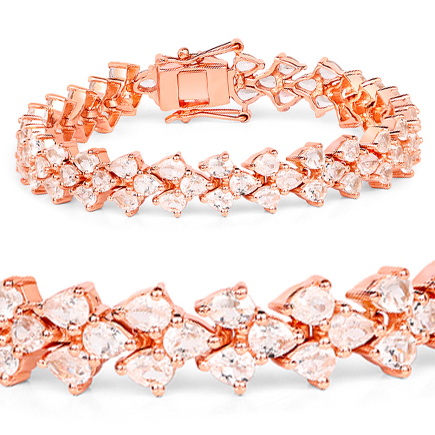 Morganite Tennis Bracelet 10.7 Carats Gold Plated Silver