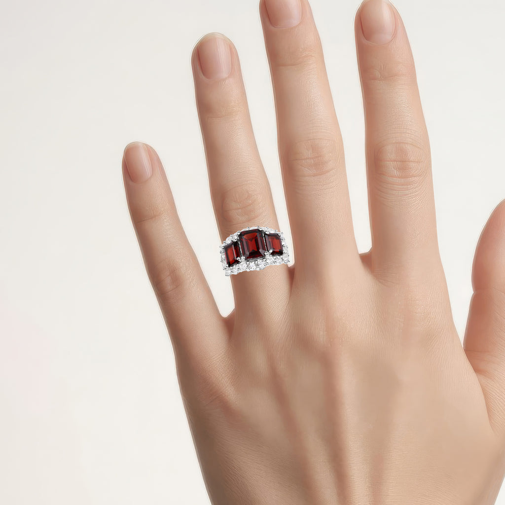 Garnet Ring With White Topaz 6.5 Carats Sterling Silver