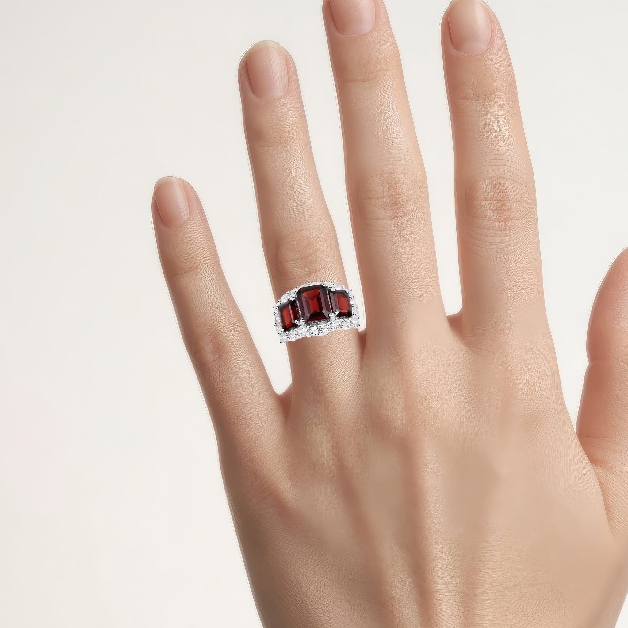 Garnet Ring With White Topaz 6.5 Carats Sterling Silver