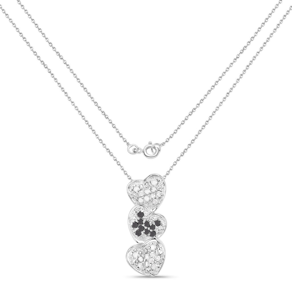 White Diamond Pendant With Black Diamonds 0.42 Carats Sterling Silver
