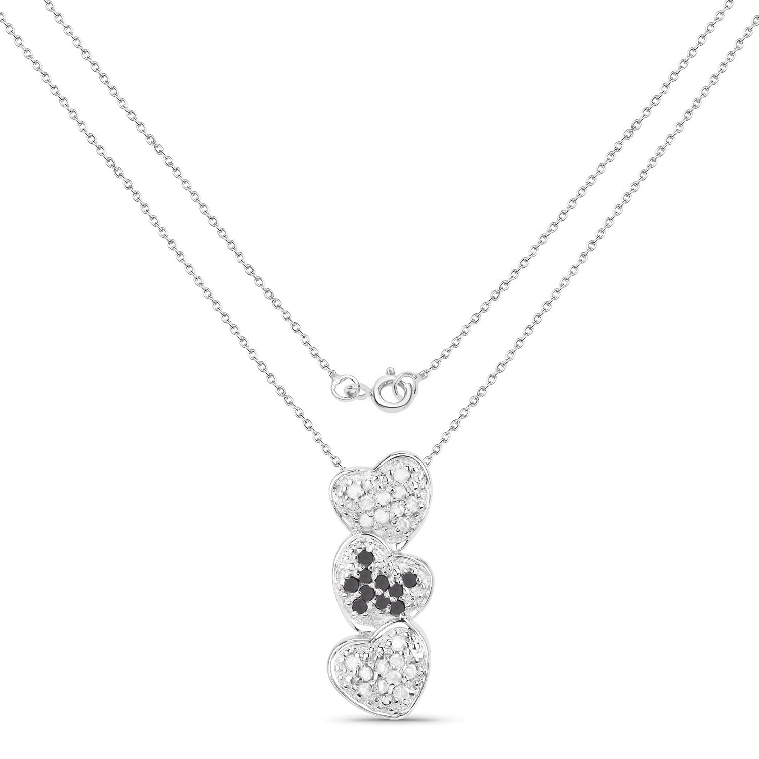 White Diamond Pendant With Black Diamonds 0.42 Carats Sterling Silver