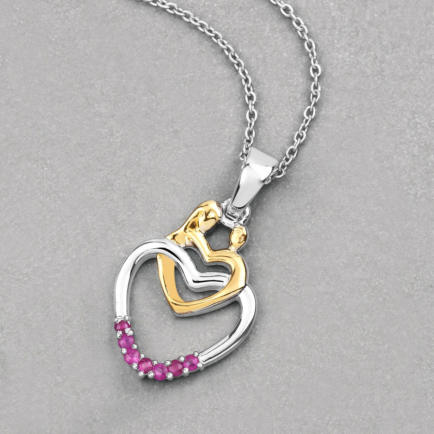 Ruby Mom Pendant 0.12 Carats Gold Plated Silver