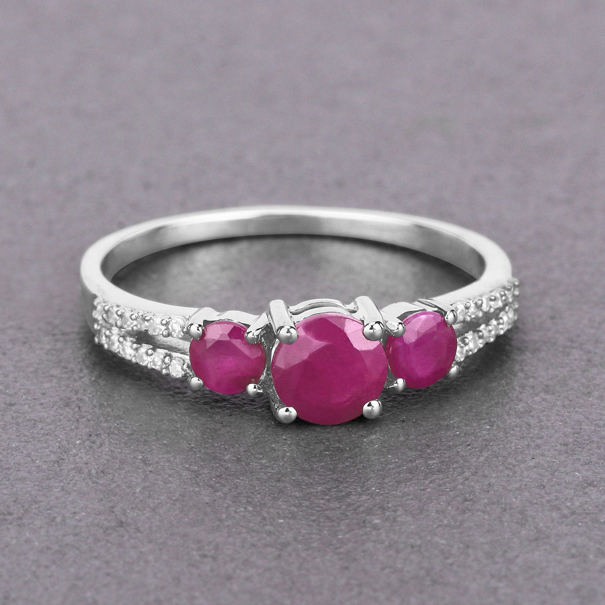 Ruby Ring With Diamonds 0.98 Carats 14K White Gold