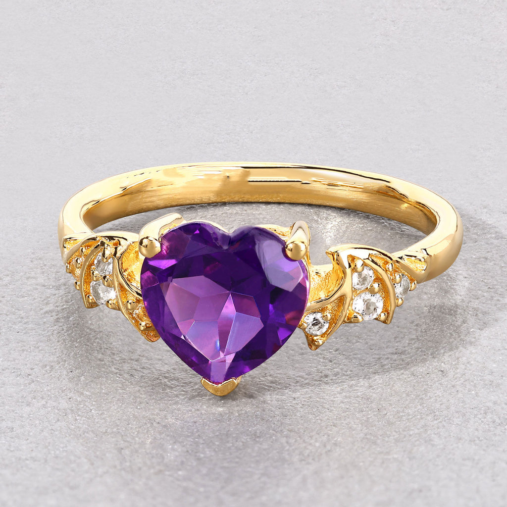 Amethyst Bat Ring With White Topaz 1.46 Carats Gold Plated Silver