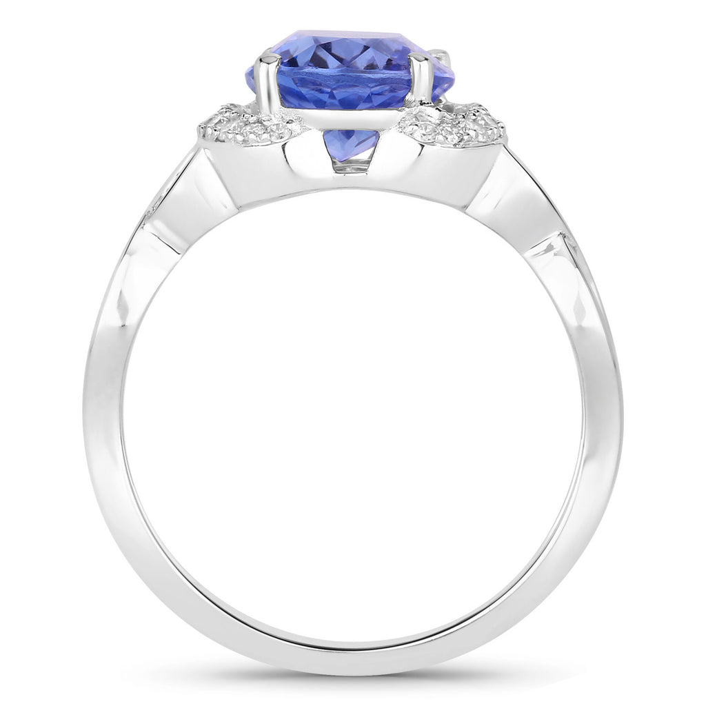 Tanzanite Ring With Diamonds 2.8 Carats 14K White Gold
