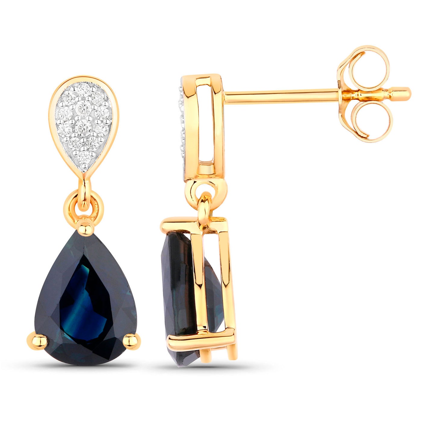 Blue Sapphire Teardrop Earrings Diamonds 2.7 Carats 14K Yellow Gold
