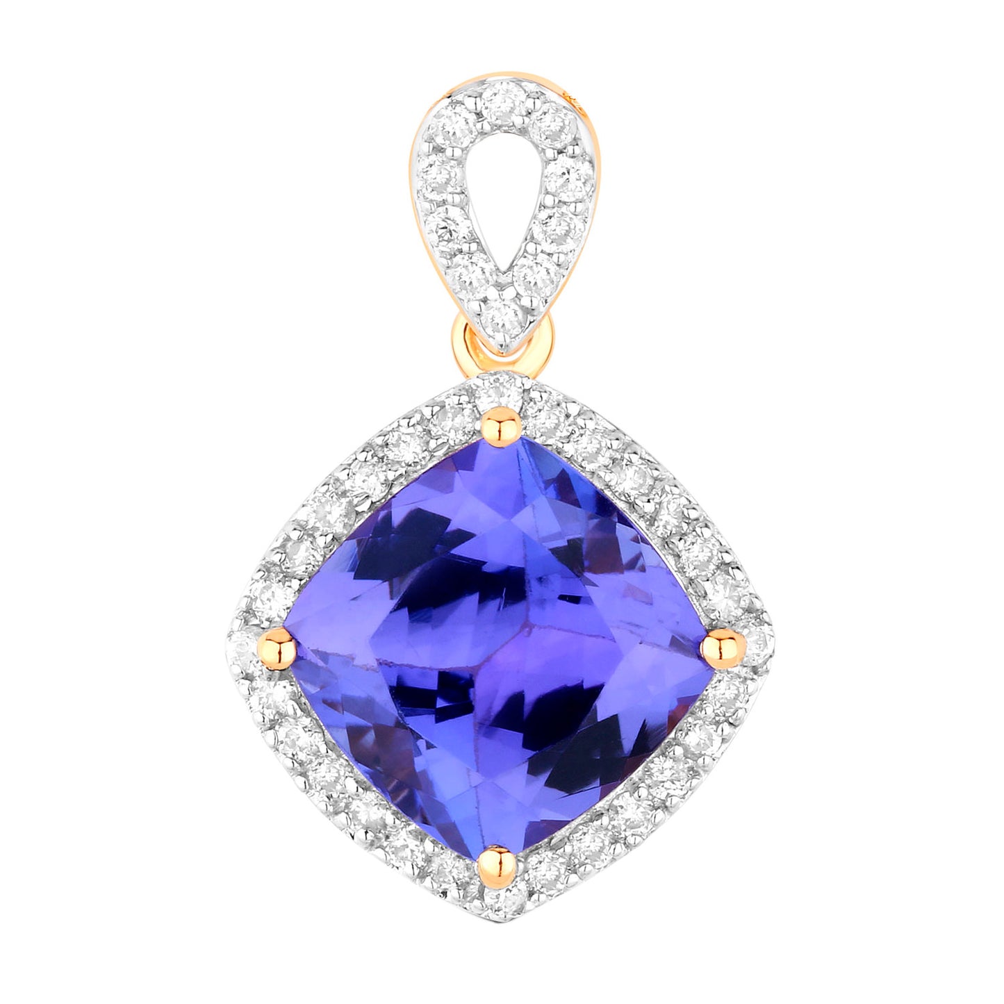 Natural Tanzanite Pendant With Diamonds 2.52 Carats 14K Yellow Gold