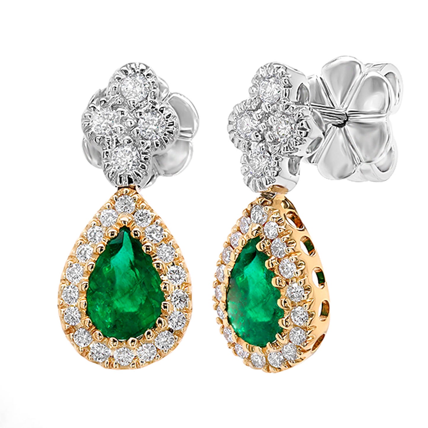 Emerald Dangle Earring  With Diamonds 1.18 Carats 18K Gold