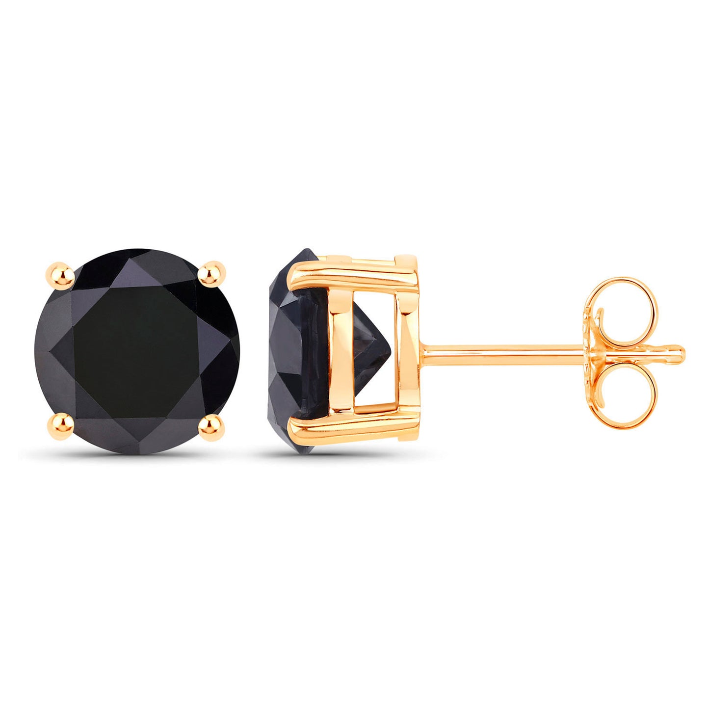 Black Diamond Stud Earrings 3.4 Carats 14K Yellow Gold