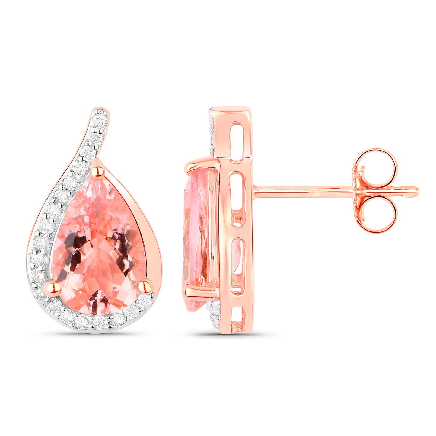 Morganite Earrings Diamonds 2.42 Carats 14K Rose Gold