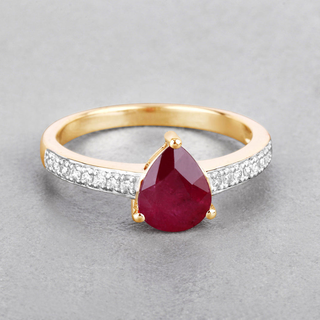 Ruby Ring With Diamonds 1.54 Carats 14K Yellow Gold