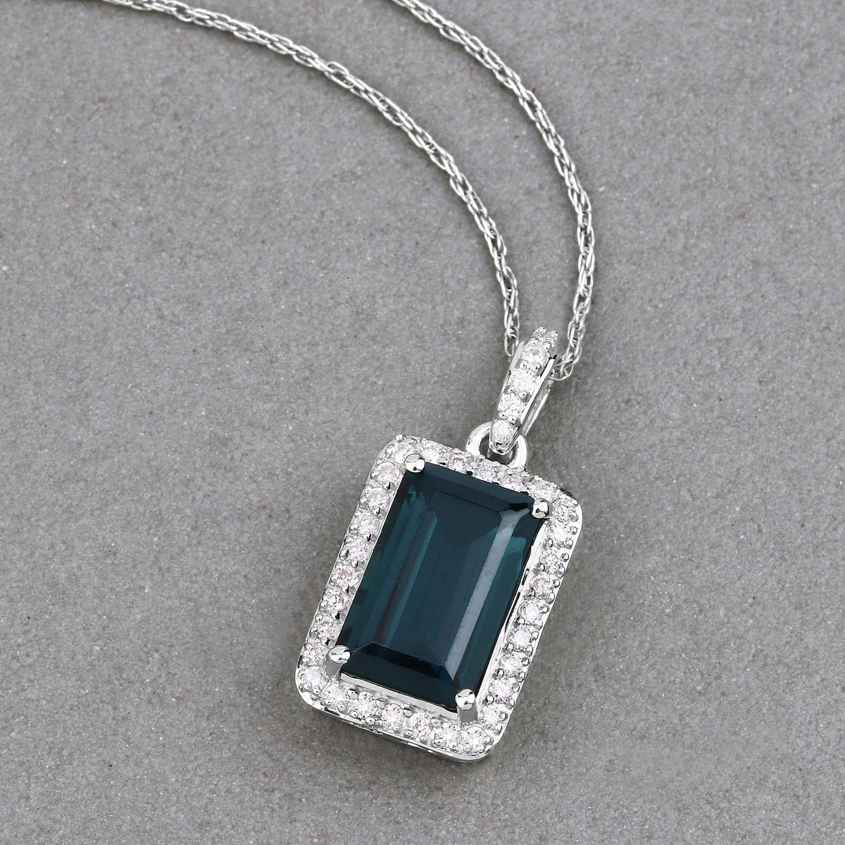 Green Tourmaline Pendant With Diamonds 3.51 Carats 14K White Gold