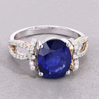Blue Sapphire Ring With Diamonds 4.16 Carats 18K White and Yellow Gold
