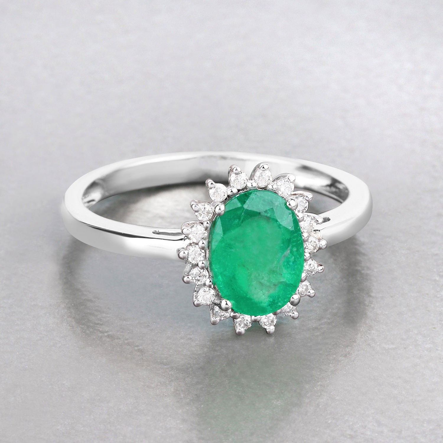 Zambian Emerald Ring With Diamonds 1.3 Carats 10K White Gold