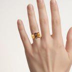 Smoky Quartz Ring With Citrine 8.08 Carats Gold Plated Silver