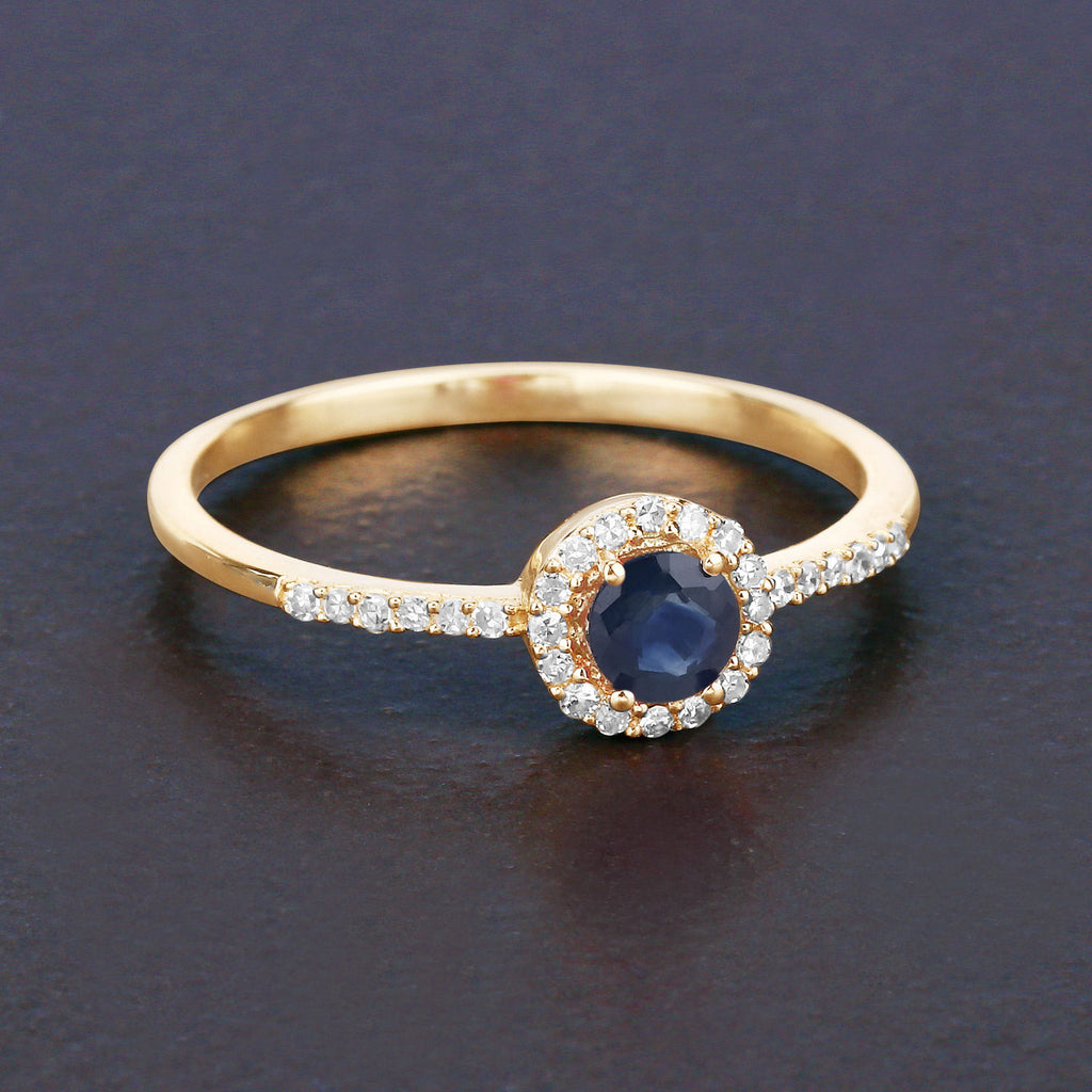 Blue Sapphire Ring With Diamonds 0.36 Carats 14K Yellow Gold