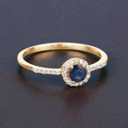 Blue Sapphire Ring With Diamonds 0.36 Carats 14K Yellow Gold