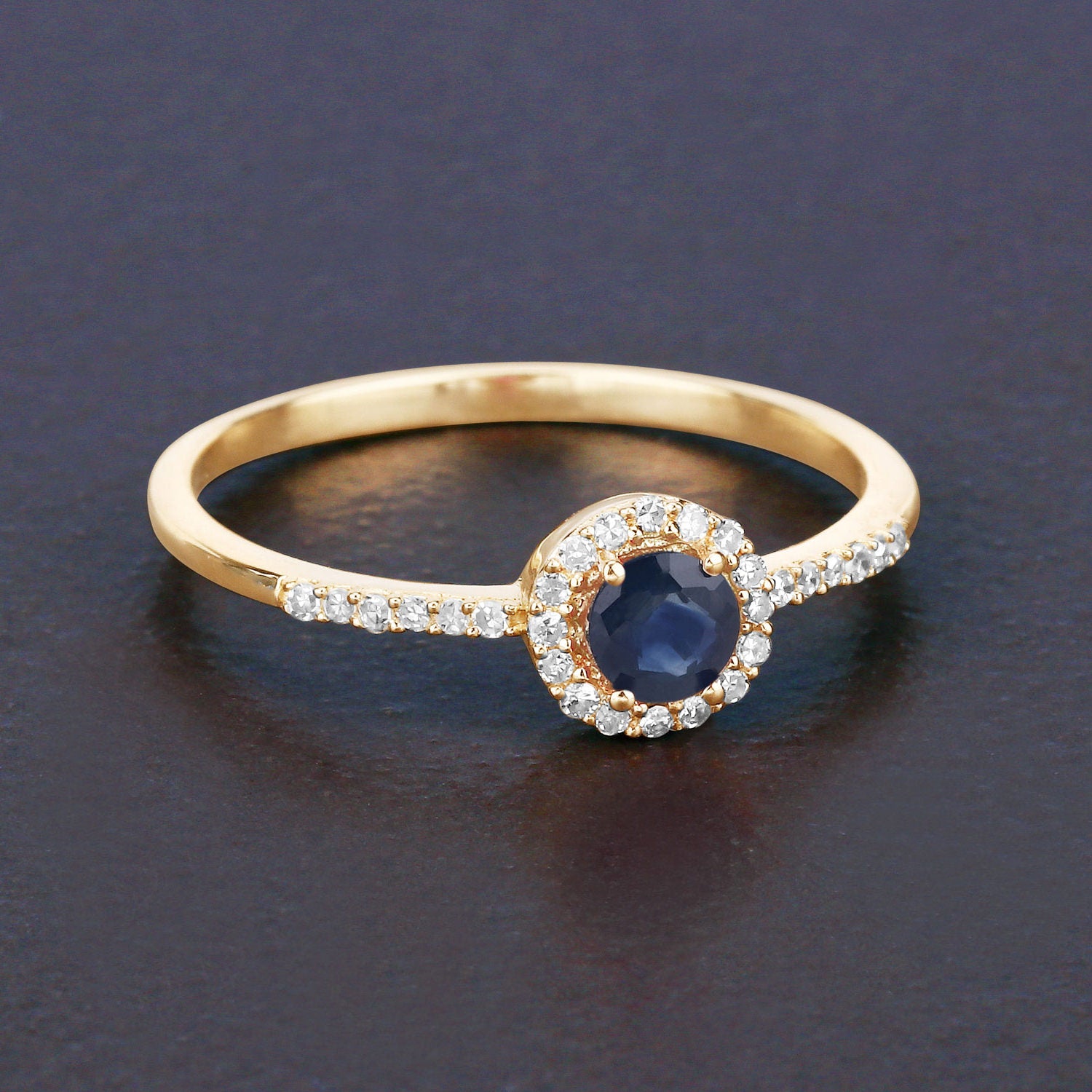 Blue Sapphire Ring With Diamonds 0.36 Carats 14K Yellow Gold